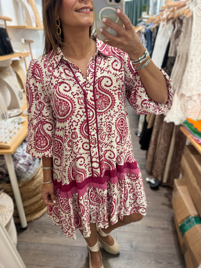 Wine Paisley Print Dress