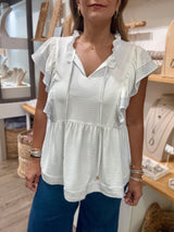 White Contrast Stitch Top
