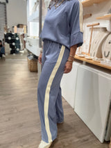 Blue Side Stripe Top & Pant Set