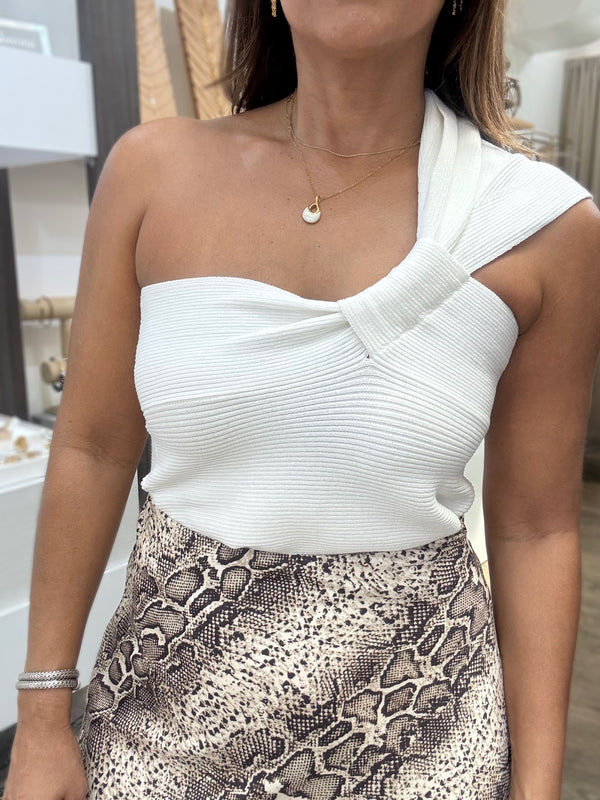 Ivory One Shoulder Ribbed Top
