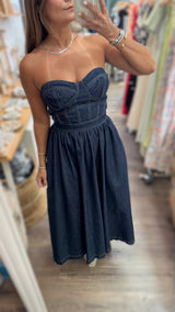 Dark Denim Strapless Dress