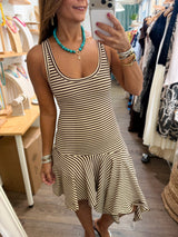 Brown Stripes Asymmetrical Hem Dress