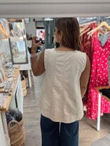 Beige Contrast Stitch Top