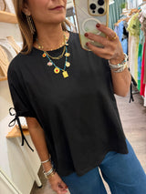 Black Drawstring Sleeves Top