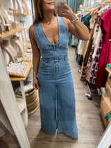 Denim Front Zipper Jumpsuit