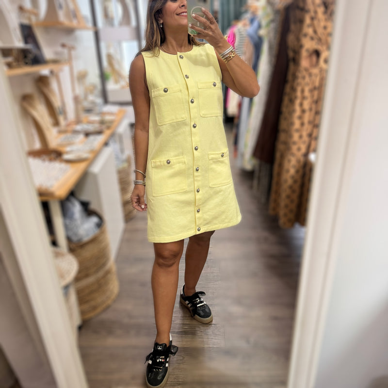 Lemon Button Down Denim Dress