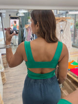 Green Back Detail Metallic Top