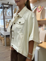Ivory Poncho-Style Jean Jacket