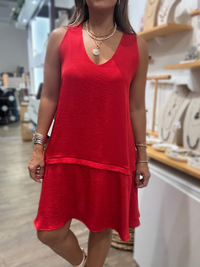 Red V-Neck Dress