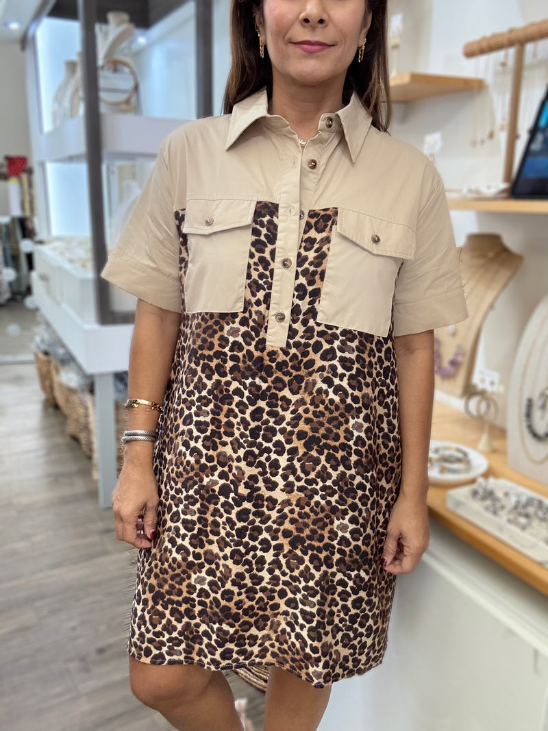 Leopard Print Front Pockets Dress