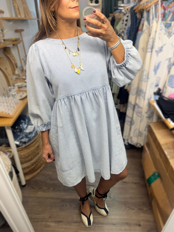 Light Denim 3/4 Sleeves Dress
