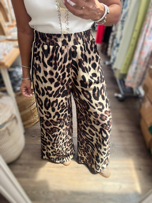 Leopard Print Side Stripe Pant