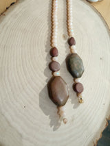 Beige & Brown Semi-Precious Stone Long Necklace