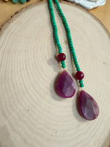Green & Magenta Semi-Precious Stone Long Necklace