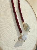 Burgundy & Beige Semi-Precious Stone Long Necklace
