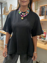 Black Fitted Waist Top