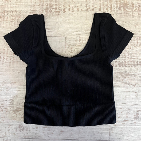 Black Ribbed Cap Sleeve Top