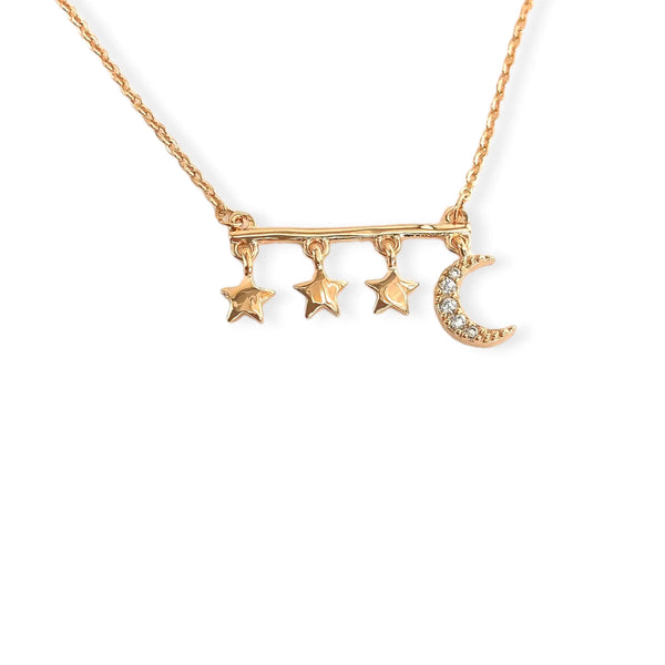 Rose Gold Moon & Stars Bar Necklace (CA)