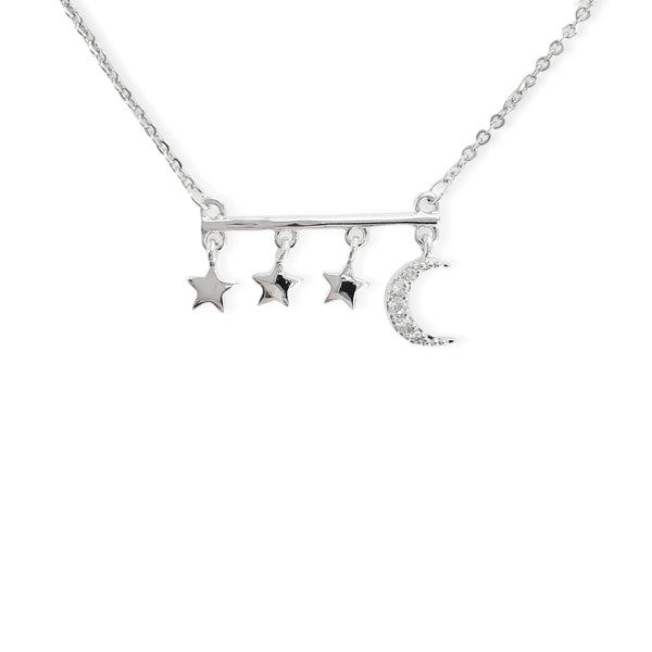 Silver Moon & Stars Bar Necklace (NZ)