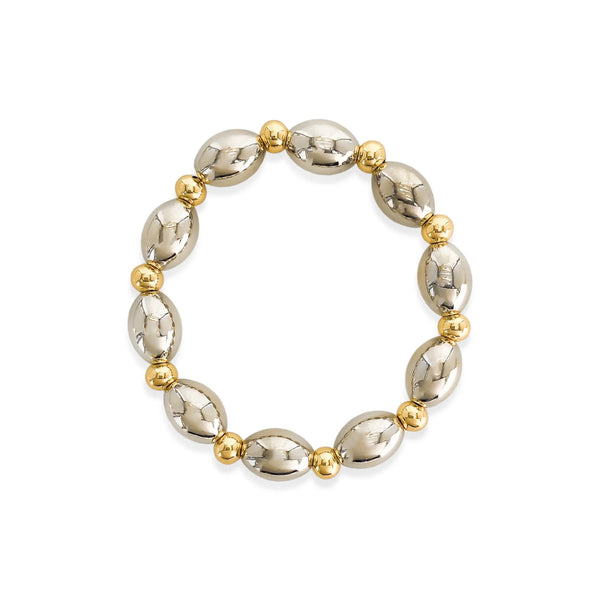 Silver Two Tone Beaded Stretch Bracelet (BQ)
