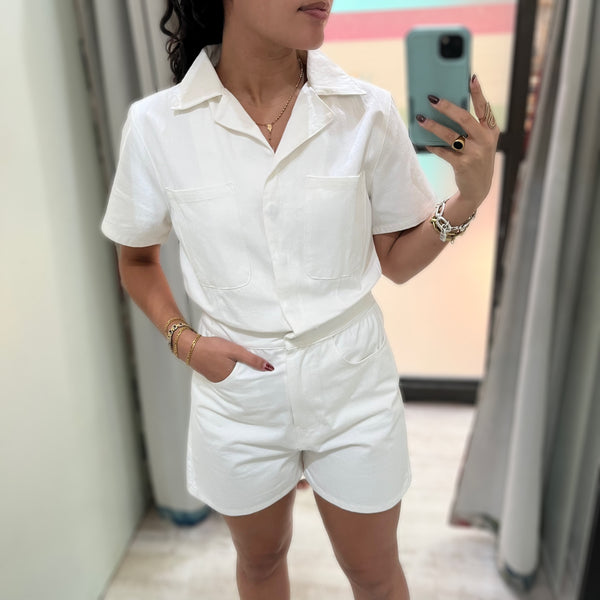 White Utility Romper