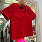 Red V-Neck Ribbed Top