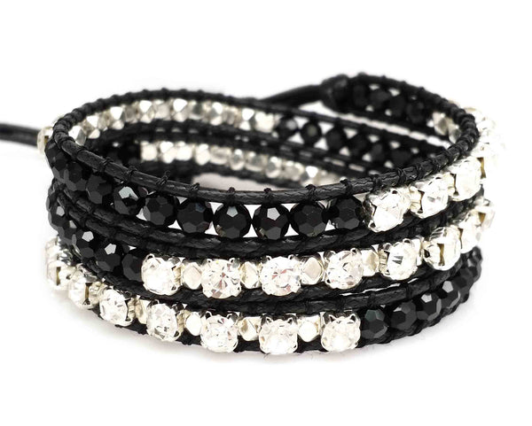 Black Beads & Rhinestone Wrap Bracelet (BV)