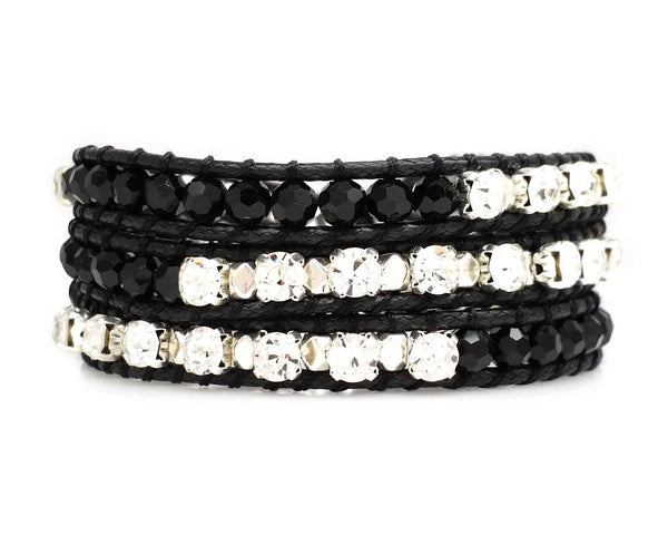 Black Beads & Rhinestone Wrap Bracelet (BV)