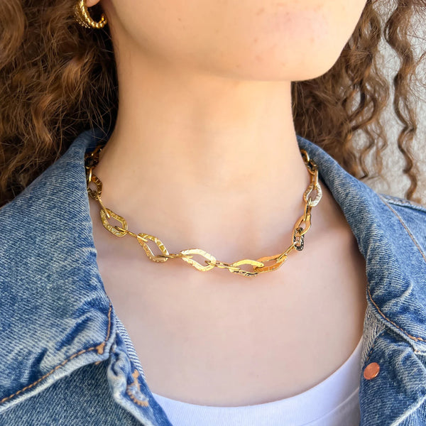 Gold Hammered Links Necklace (TD)
