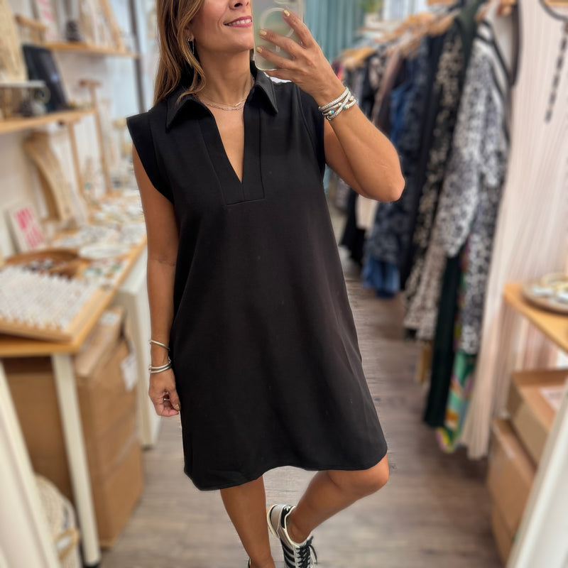 Black Collared Neck Dress - Peplum Clothing