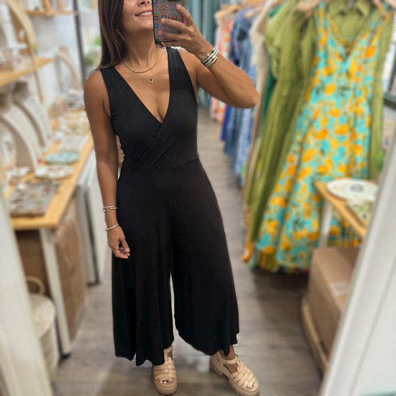 Black Cropped Jumpsuit - Peplum Clothing