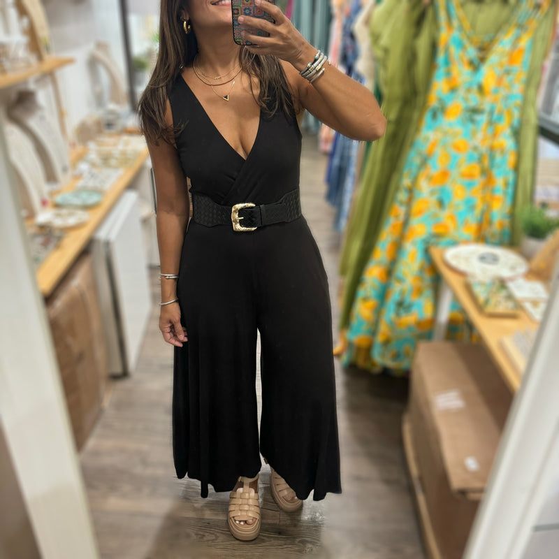 Black Cropped Jumpsuit - Peplum Clothing