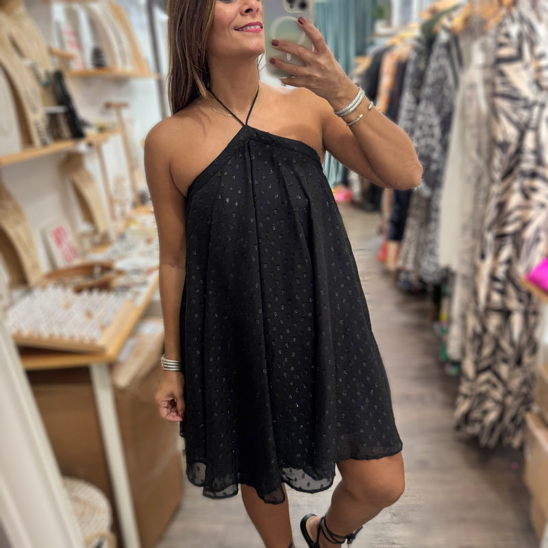 Black Flowy Halter Dress - Peplum Clothing