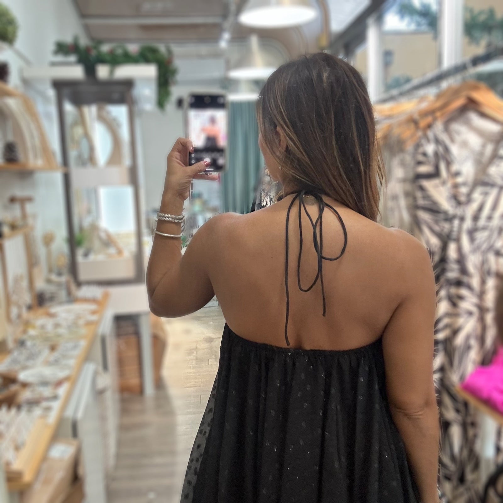 Black Flowy Halter Dress