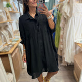 Black Oversized Shirt Dress - Peplum Clothing