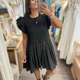 Black Pleated Dress - Peplum Clothing