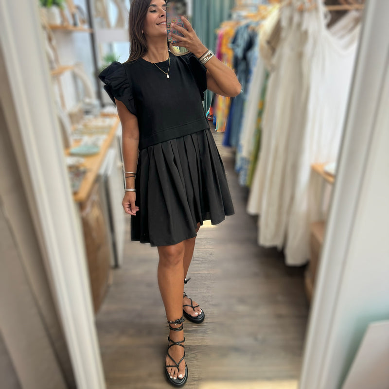 Black Pleated Dress - Peplum Clothing