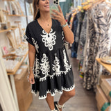 Black Print Tiered Dress - Peplum Clothing