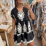 Black Print Tiered Dress - Peplum Clothing