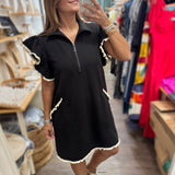 Black Ruffle Sleeves Dress - Peplum Clothing