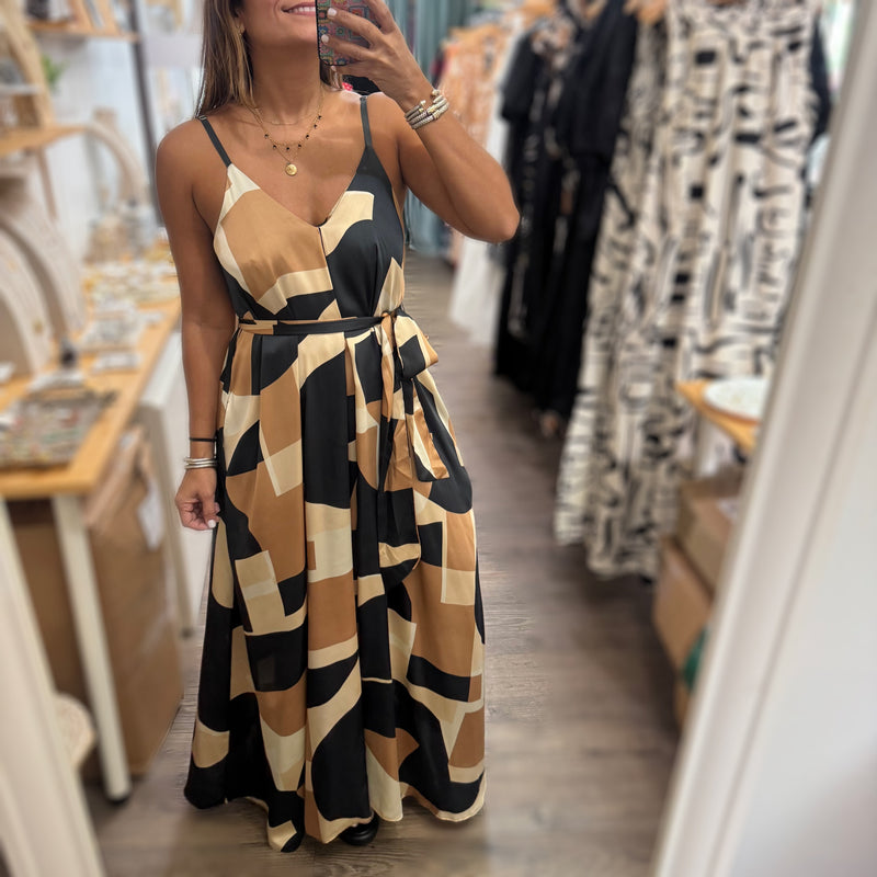 Black & Taupe Print Maxi Dress - Peplum Clothing