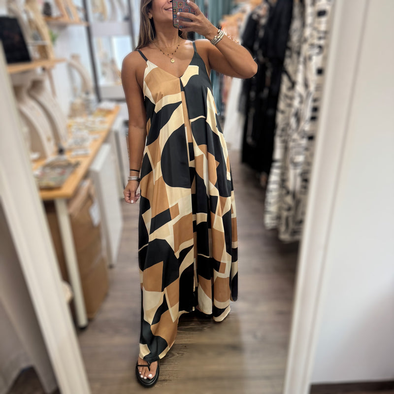 Black & Taupe Print Maxi Dress - Peplum Clothing