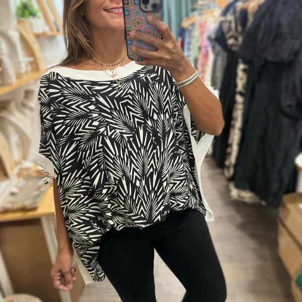 Black & White Caftan Top - Peplum Clothing