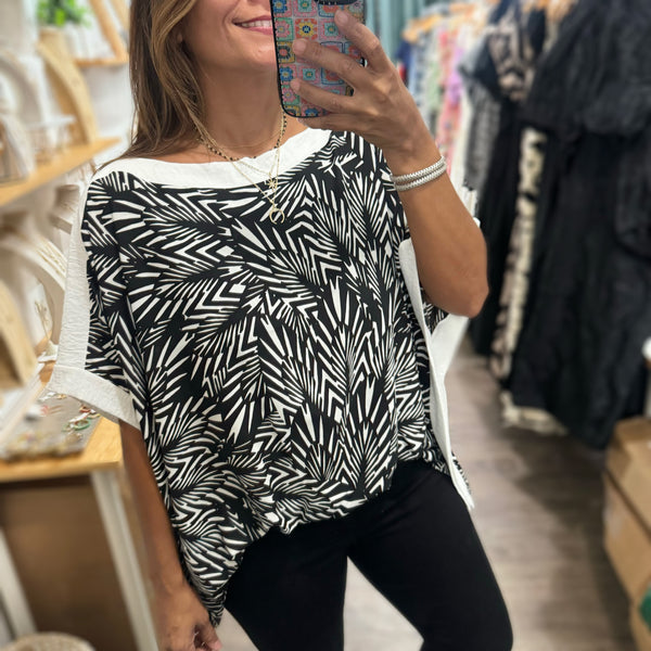 Black & White Caftan Top - Peplum Clothing