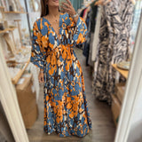 Blue Mix Kimono Sleeves Maxi Dress - Peplum Clothing