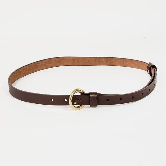 Brown Round Buckle Thin Belt - Peplum Clothing