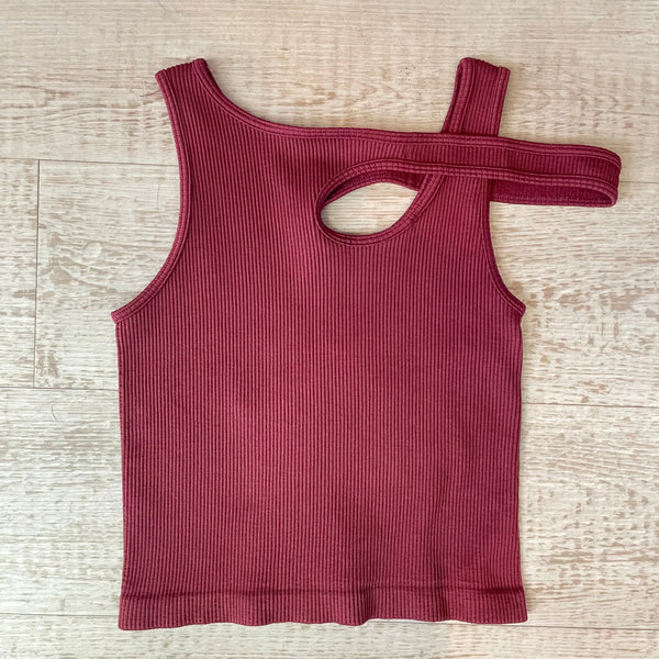 Burgundy Ribbed Tank Top - Peplum Clothing