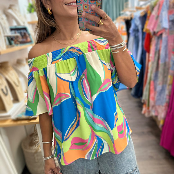 Colorful Off Shoulder Top - Peplum Clothing