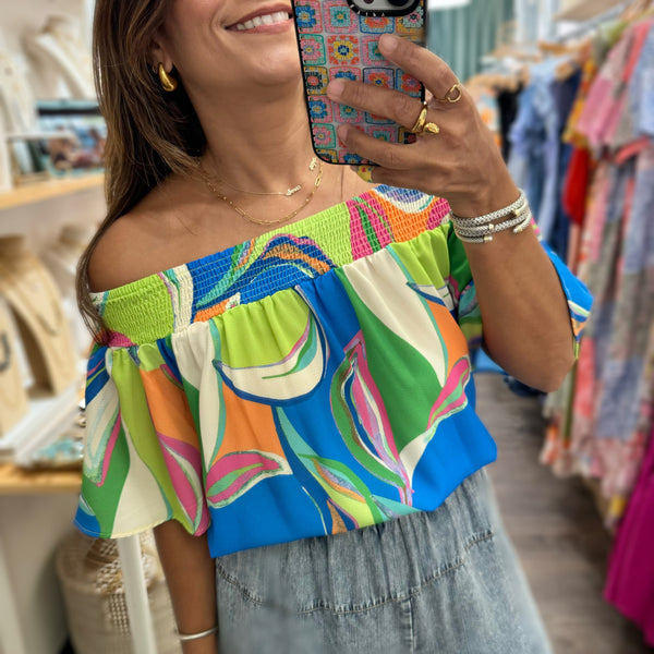 Colorful Off Shoulder Top - Peplum Clothing