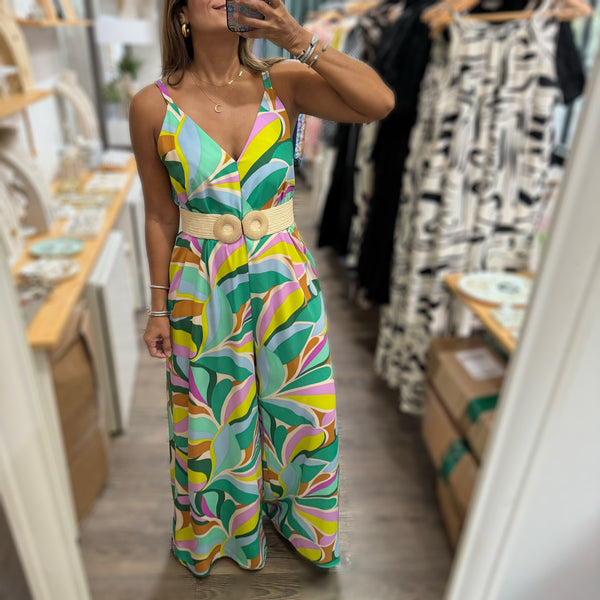 Colorful Print Jumpsuit - Peplum Clothing